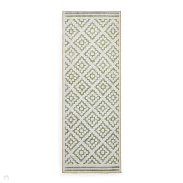 Washable Coral H1058 Modern Distressed Geometric Diamond Textured Recycled Lightweight Printed Polyester Flatweave Green Runner-Think Rugs-Rug Love - The Most Loved Rug Store